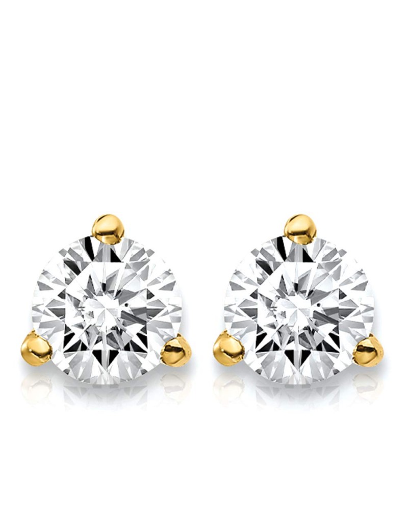 1/2 Carat Lab Grown Diamond 3 Prong (Martini) Stud Earrings (D-F Color, VS/SI Clarity) Set in 14k Gold