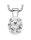 1 Carat Round Diamond Half Bezel Solitaire Pendant Necklace J Color VS1-VS2 Clarity w/ 16" 14K Gold Chain