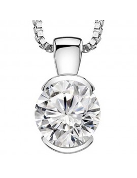 1 Carat Round Diamond Half Bezel Solitaire Pendant Necklace J Color VS1-VS2 Clarity w/ 16" 14K Gold Chain