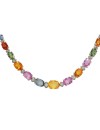 34.11 Carat Natural Multicolor Ceylon Sapphire, Diamond (F-G Color, VS1-VS2 Clarity) 14K White Gold Luxury Tennis Necklace for Women Exclusively Handcrafted in USA