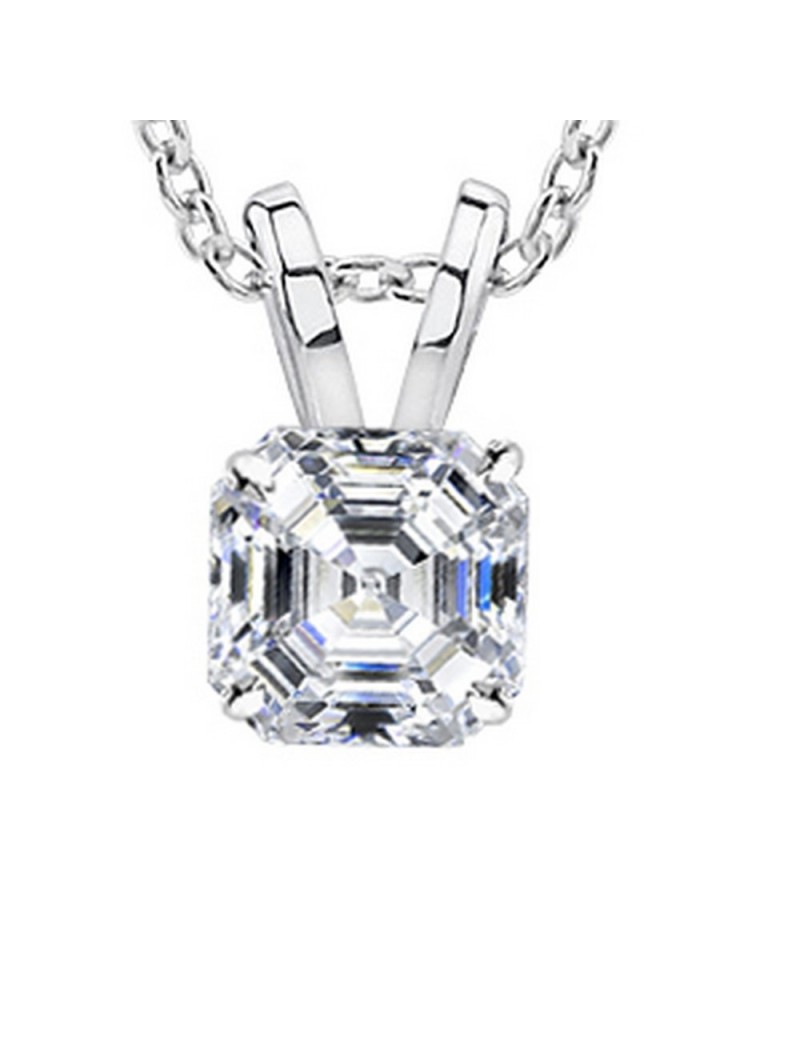 1/2-3 Carat 18K White Gold GIA Certified Asscher Cut Diamond Pendant Necklace Luxury Collection (D-E Color, VS1-VS2 Clarity)