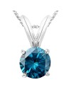 1/2-5 Carat Round Blue Diamond 4 Prong Pendant Necklace (AAA Quality) W/ 16" Gold Chain