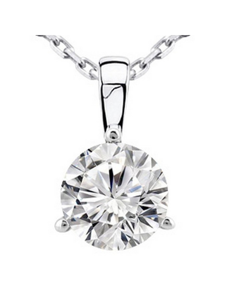 Chandni Jewelers 2 Carat 14K White Gold Round Diamond Solitaire Pendant Necklace 3 Prong I-J Color I2 Clarity