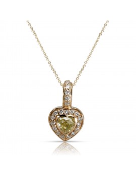 Fancy Yellow Heart Shape Diamond Halo Necklace in 14KT Yellow Gold 1.01 CTW