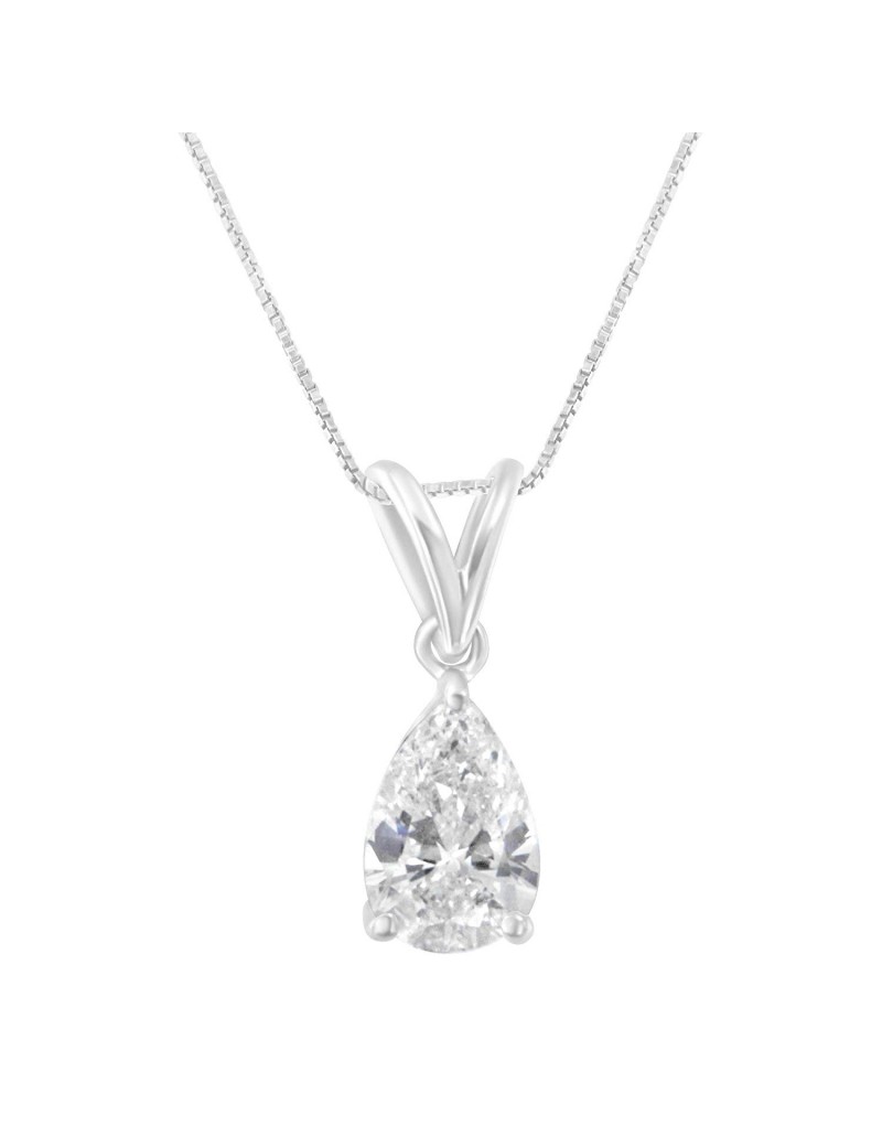 IGI Certified 10KT White Gold Diamond Pear Pendant Necklace (1/2 cttw, I-J Color, I1)