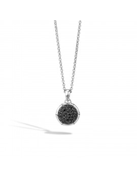 John Hardy Women's Bamboo Silver Lava Small Round Pendant- on Chain Necklace with Black Sapphire, Size 16-18 Adjustable